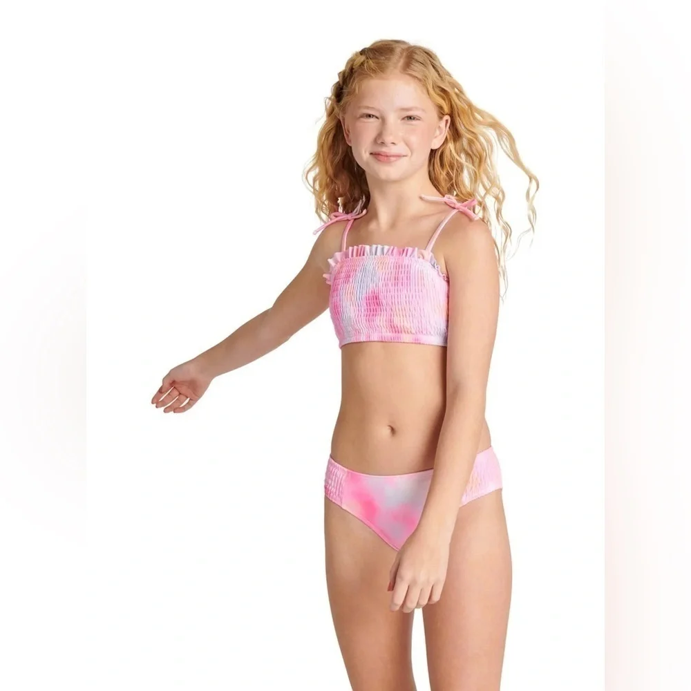 Justice Girls 2 Piece Ruched Bandeau Top Bikini Swimsuit